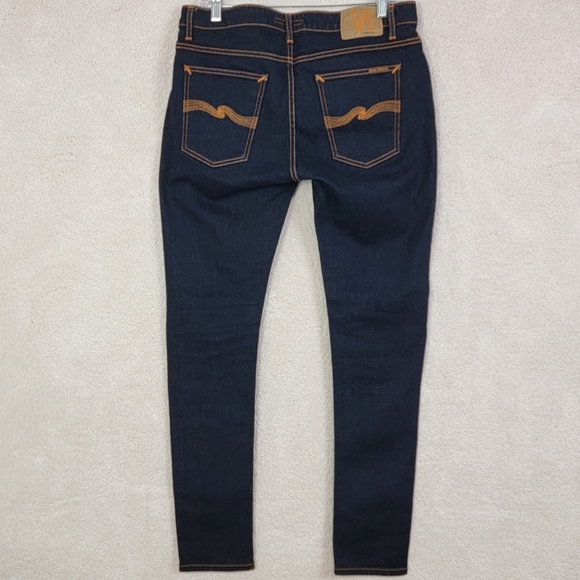 Nudie Jeans Dry Deep Orange Skinny Lin Streetwear Denim Blue Jeans Sz 33x32 - Picture 1 of 16